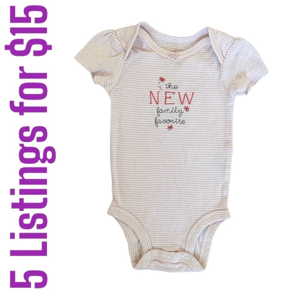 5/$15 Carters new family favorite graphic stripe baby girl bodysuit short sleeve
